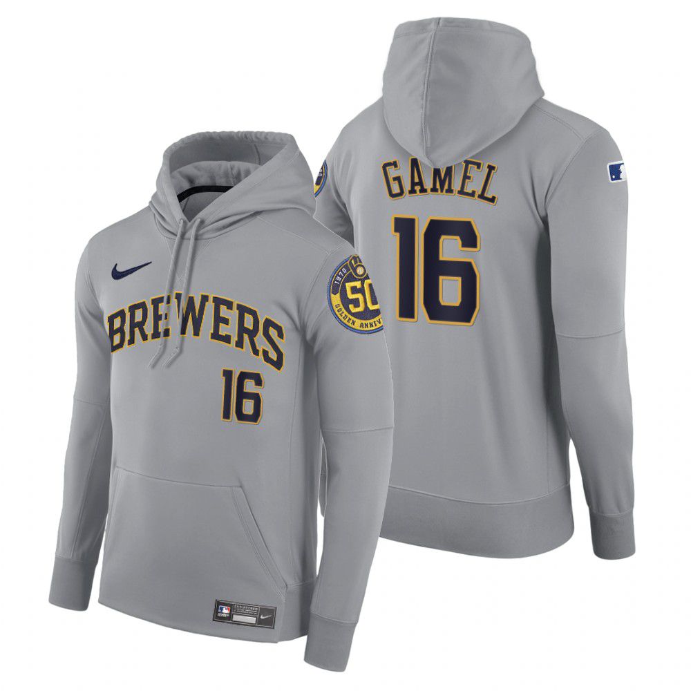 Men Milwaukee Brewers #16 Gamel gray road hoodie 2021 MLB Nike Jerseys